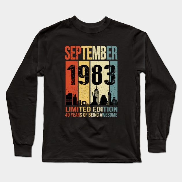 Made In 1983 September Years Of Being Awesome Long Sleeve T-Shirt by Red and Black Floral